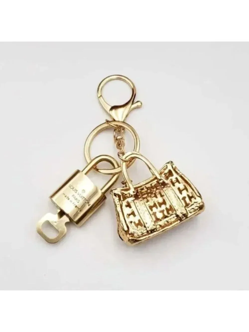 Authentic Louis Vuitton Padlock & Key Gold ✨Unbranded Bag Charm Keychain